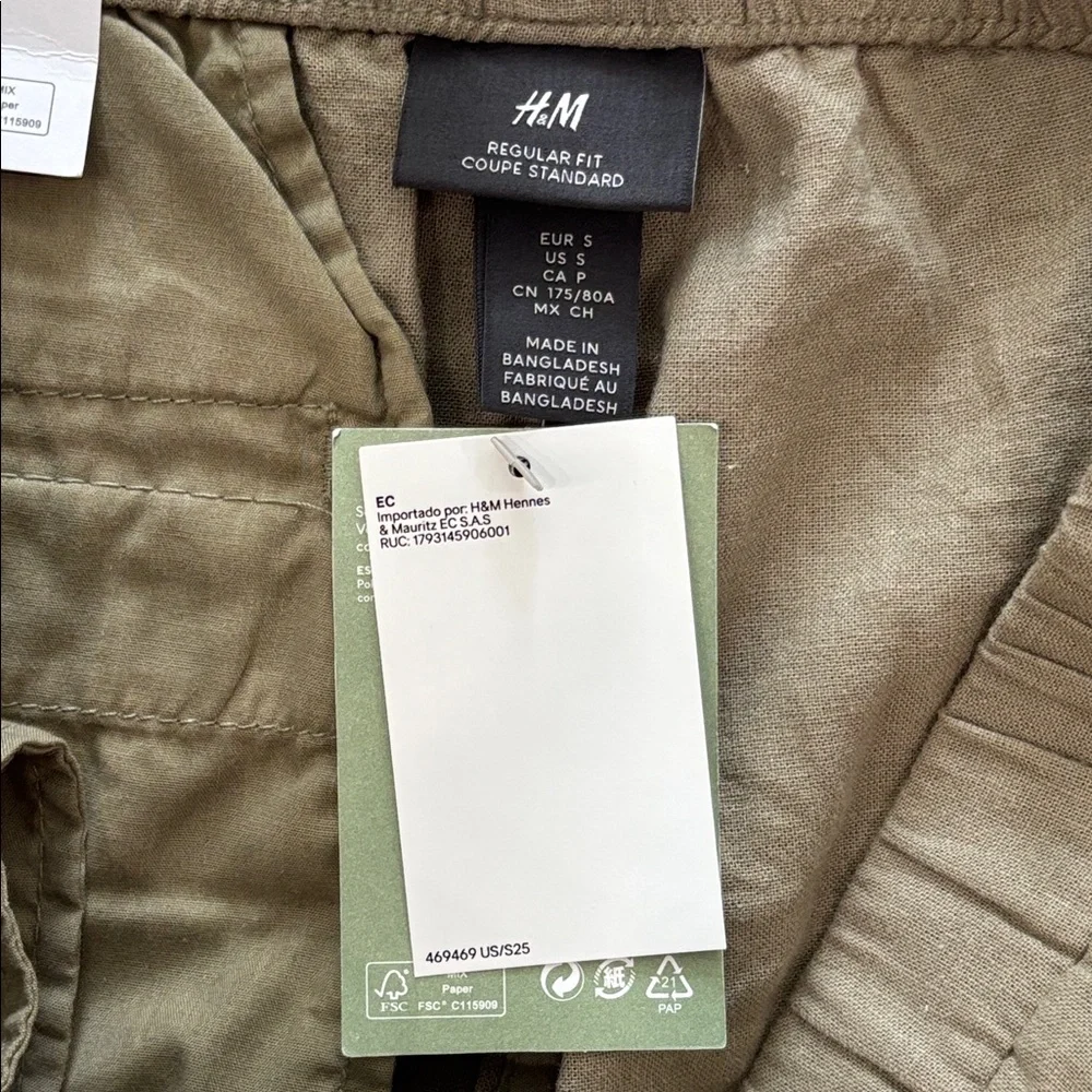 H&M Beige Drawstring Linen-Blend Pants